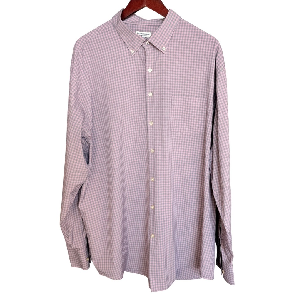 Peter Millar Summer Comfort Gingham Shirt XXL Pink Blue Plaid Button Down